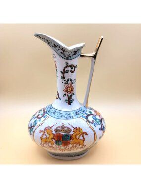 Vintage Hand-Painted Wine Pitcher Porcelain Lenwile Ardalt Ewer Floral sm2007